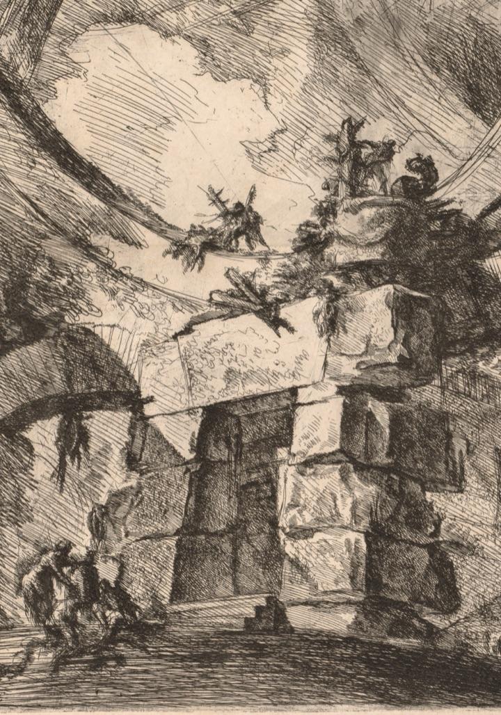 Piranesi, a massive rough-cut stone prison door with a dark opening