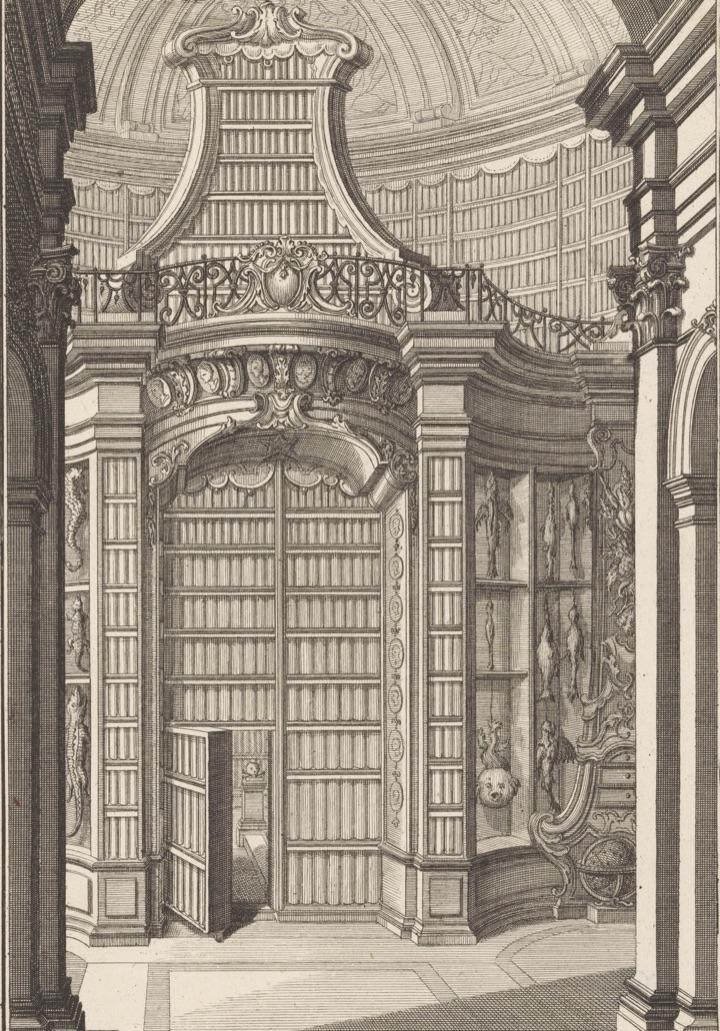 A vaulted library where one bookcase is a door standing ajar onto hidden shelves